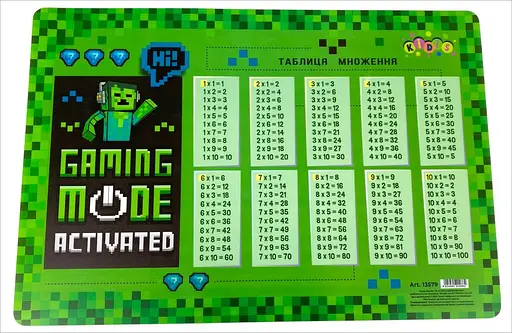 Підкладка настільна Kidis Gaming Mode, таблиця множення, 2 шт. в упаковці