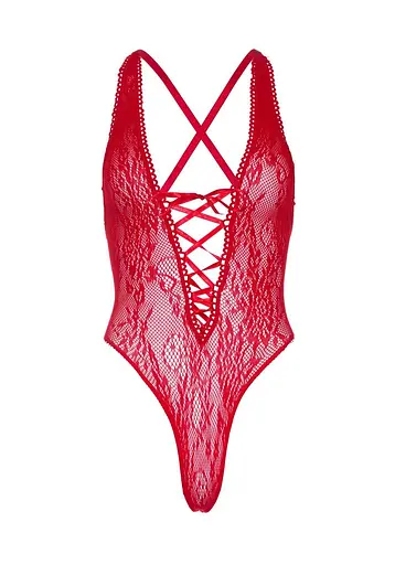 Leg Avenue Floral lace thong teddy OS Red One size - фото 4
