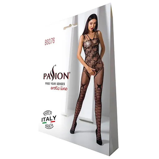 Ажурный бодистокинг с интимными вырезами Passion BS076 black One size - фото 6