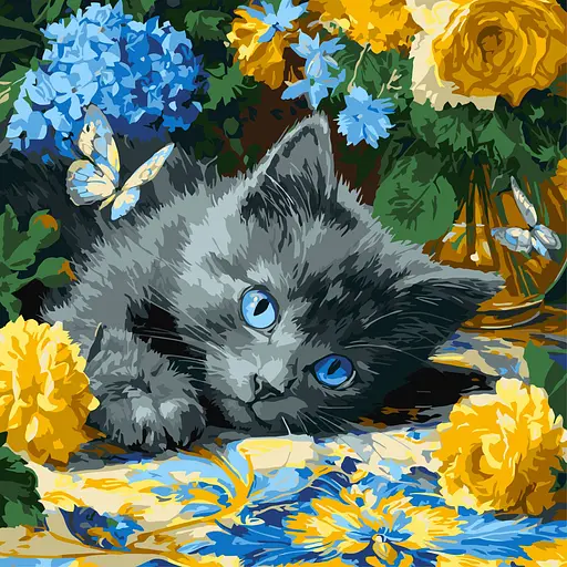 Набір для розпису по номерах Кошення блакитнооке, Ideyka, 40x40 см, КНО6795