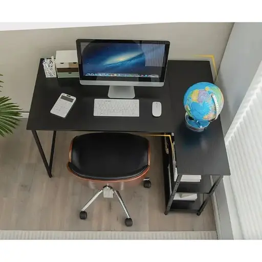 Комп'ютерний стіл Costway Adler L-подібний з полицями в стилі Loft чорний - фото 4