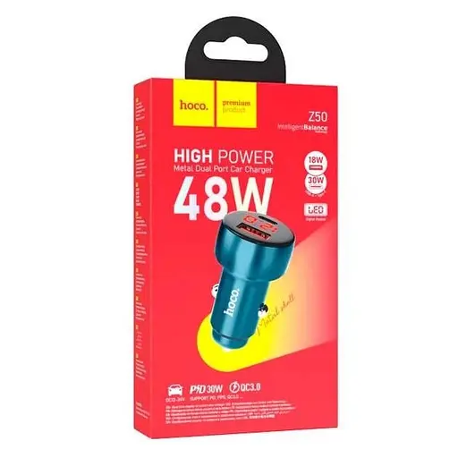 Адаптер автозарядный адаптер с дисплеем 48W синий - фото 2