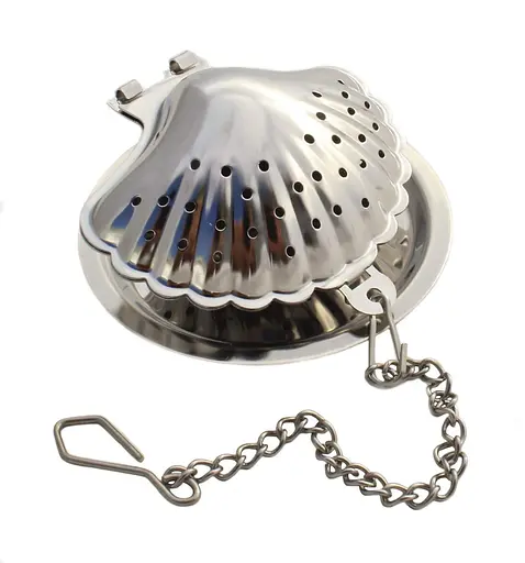 Ситечко заварник для заваривания чая и кофе в форме ракушки с цепочкой из нержавеющей стали Серебристый 88074 - фото 1