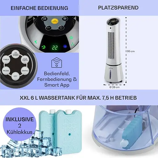 Охолоджувач повітря Klarstein Skyscraper Ice Smart 4-в-1 Сірий (10040207) - фото 5