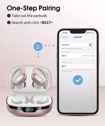 Бездротові спортивні Bluetooth навушники TWS BX17, водонепроникні, з індикатором заряду Жіночі навушники - фото 5