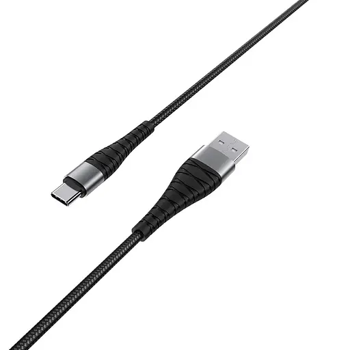 Кабель BOROFONE BX32 USB to Type-C 2.4A, 1m, nylon, aluminum+TPE connectors, Black - фото 1