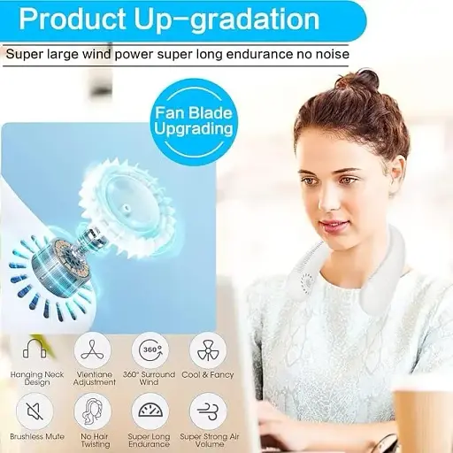 Портативный шейный вентилятор Bladeless Neck Cooler T36 с 3 скоростями и функцией hands-free - фото 3
