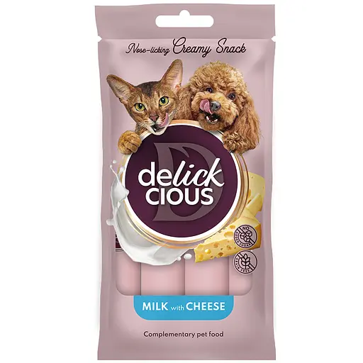 Ласощі кремові для собак та котів Delickcious молоко з сиром 60 г (4х15 г)