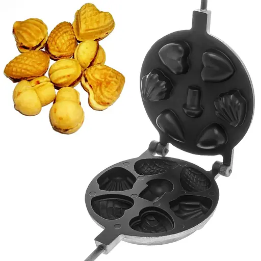 Форма для випікання горішків горішниця асорті (серця, шишки, мушлі) з антипригарним/тефлоновим покриттям, Ласунка Чорний 86407 - фото 1