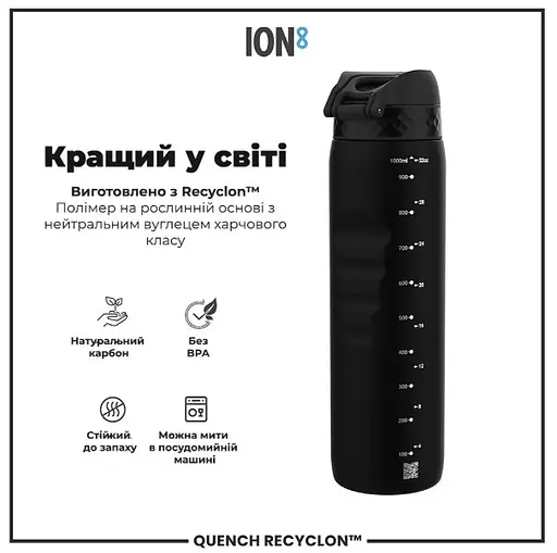 Пляшка для води ION8 1000 мл (ЕКО пляшка) BPA Free Black (I8RF1000BLK) - фото 6