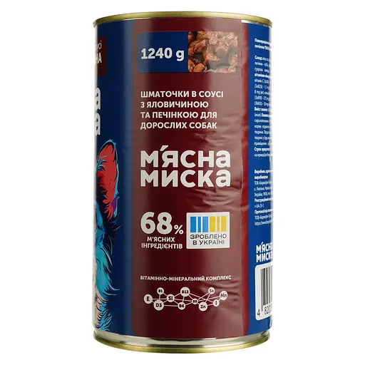 Уценка. Влажный корм для собак Мясная миска кусочки в соусе с говядиной и печенью 1.24 кг - фото 2