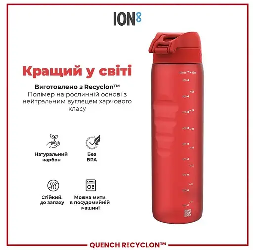 Пляшка для води ION8 1000 мл (ЕКО пляшка) BPA Free Red (I8RF1000RED) - фото 6