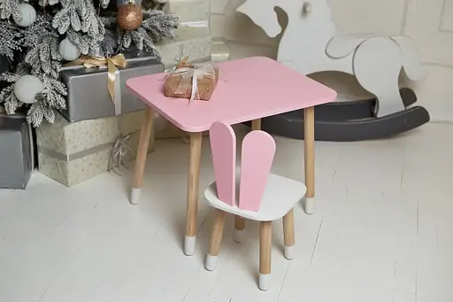 Дитячий прямокутний столик (Рожевий) та стільчик Зайчик (Рожевий з білим) - фото 4
