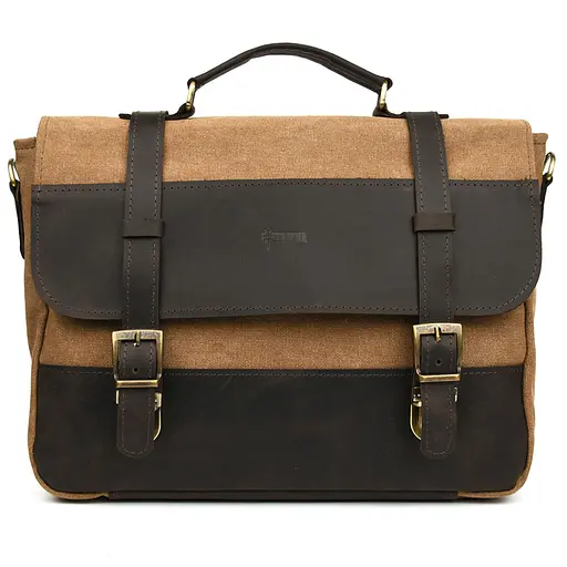 Мужской портфель из канваса и кожи наппа TARWA 36х27х10 см sum0028406 - фото 9