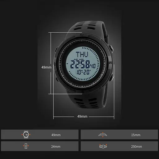 Часы мужские спортивные с компасом Skmei 1254 Compass (Черный) - фото 3