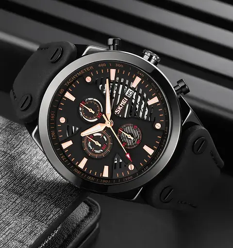 Чоловічий класичний наручний годинник Skmei 9282 (Чорний з чорним дисплеєм) - фото 3