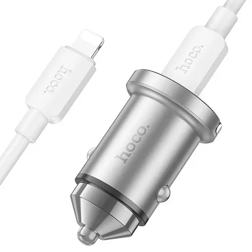 Автомобильный комплект – адаптер и кабель HOCO NZ10 45 W usb-c – lightning серебристый - фото 3