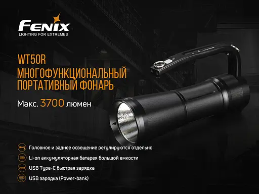 Ручной фонарик Fenix WT50R 3700лм (8 режимов) Черный - фото 7