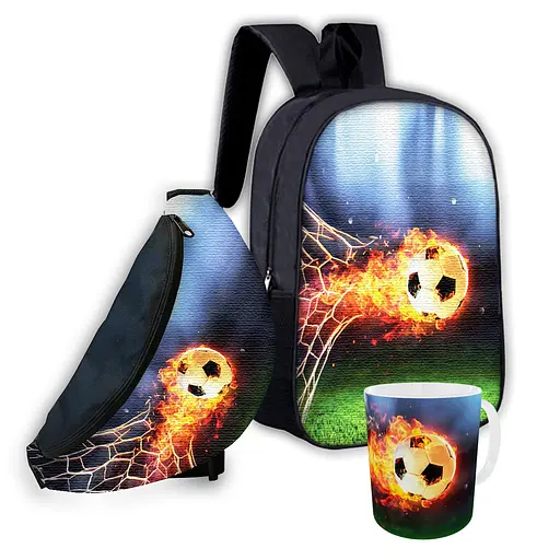 Набір дитячий Футбол рюкзак рюкзак 36х27см сумка-бананка, кружка з принтом для хлопчика (01606)