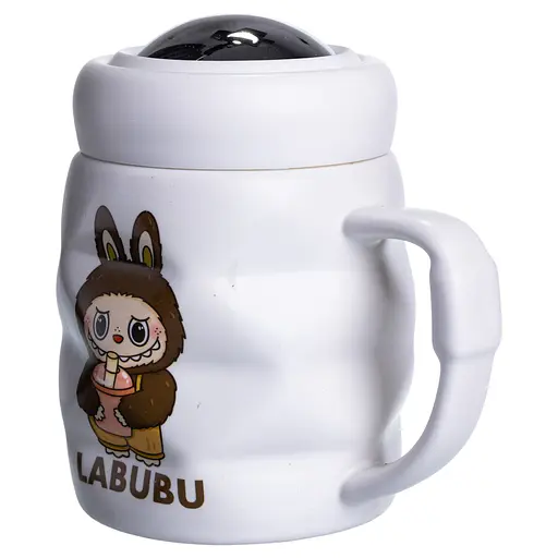 Чашка порцелянова Yiwu Labubu 400 мл з кришкою білий з темно-коричневим Yiwu FM-54C - фото 3