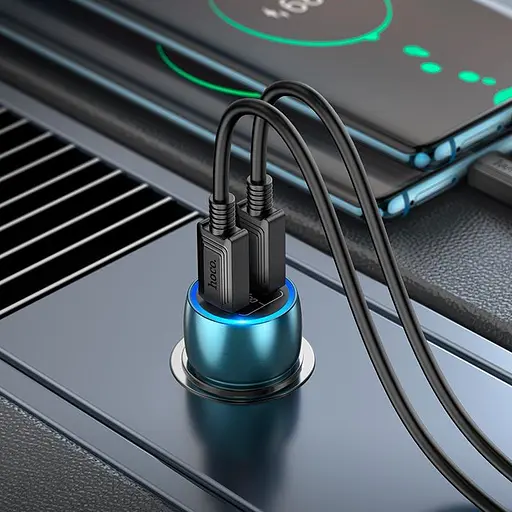 Адаптер автомобильный Tough dual port car charger Z48 2Type-C 40W синий - фото 7