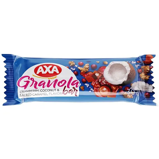 Батончик АXA гранола с клюквой, кокосом и вкусом соленой карамели 30 г