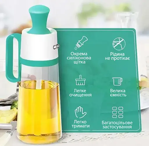 Диспенсер дозатор для масла уксуса соуса стеклянная бутылка с силиконовой щеткой 2в1 630 мл, Danmenqing Бирюзовый 85107 - фото 4