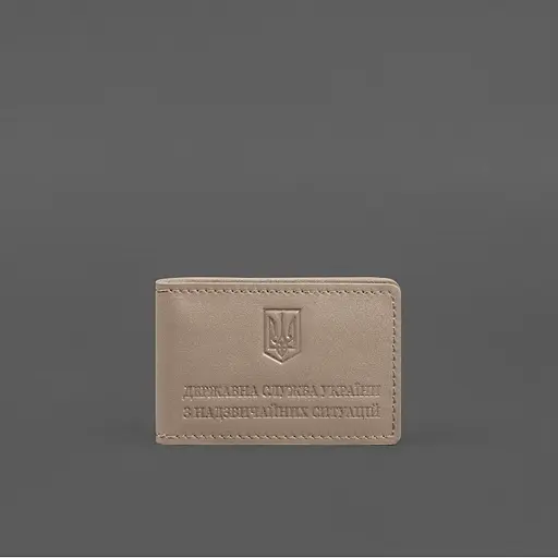 Кожаная обложка на удостоверение ГСЧС с карманом светло-бежевая - фото 7