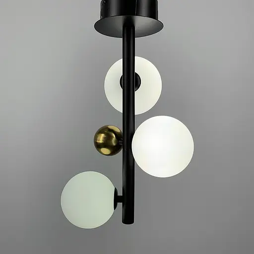 Видовжений чорний світильник на 3 білих плафони Line.F MJ 86/3 BK - фото 5