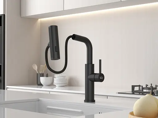 Cмеситель для кухни водопад с выдвижной лейкой черный Nett LB-35 Черный - фото 5