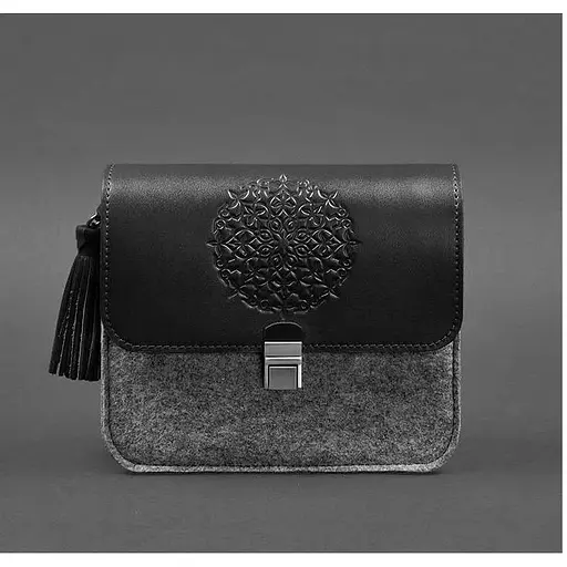 Фетрова жіноча бохо-сумка Лілу з шкіряними чорними вставками - фото 1