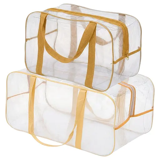 Набор прозрачных сумок в роддом: размер М 40х25х20 см + размер L 50х25х30 см (бежевые) - фото 1