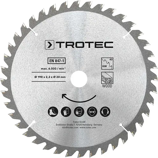 Диск пиляльний Trotec HW40 Wood 190 х 20 х 2.2 мм 3 шт. (DAS302855) - фото 2
