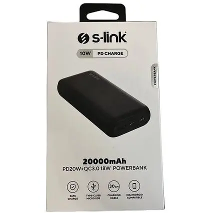 Зовнішній акумулятор (павербанк) S-link PD20W+QC 3.0 Black - фото 2