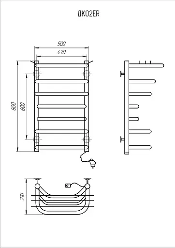 Електрична рушникосушарка Kosser Канна 800x500/7 ЕR рег. ДК02ER, Хром, Праве - фото 5