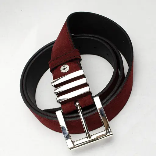 Ремінь жіночий замшевий JK-4066 бордовий зі сріблистою пряжкою (120 см) - фото 3