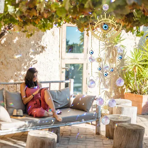 DEMIUKO Evil Eye Sun Catcher Кришталева підвісна прикраса Wind Chimes Sun Catchers Bead Prism Rainbow Maker Wall Pendant - фото 3