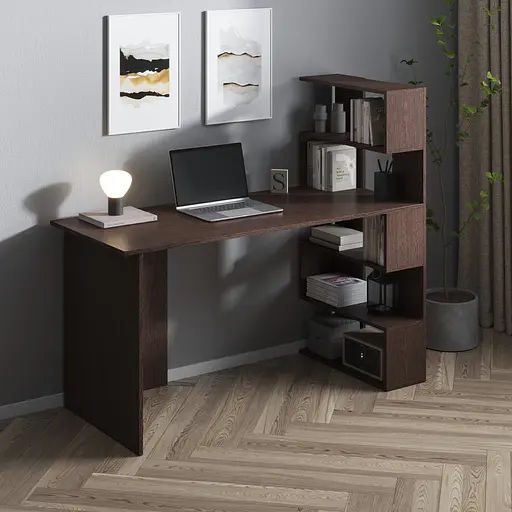 Комп’ютерний стіл Vays M-15 Венге Темний, письмовий з полицями праворуч, ЛДСП, 142×60×123 см - для дому, навчання, офісу