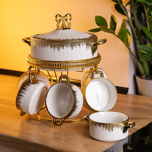 Суповой набор Yiwu из фарфора на металлической подставке белый FM-A23-2 - фото 4