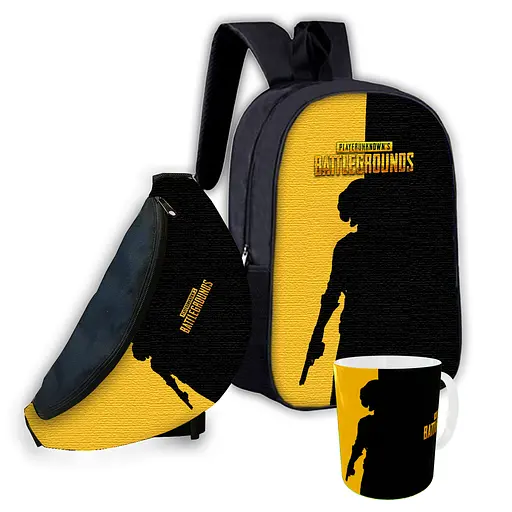 Набор детский Пабг "PUBG" рюкзак рюкзак 36х27см сумка-бананка, кружка с принтом для мальчика (01565)