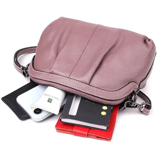 Жіноча шкіряна сумка з ефектним драпіруванням Vintage 23х15х7 см 000315805 - фото 9