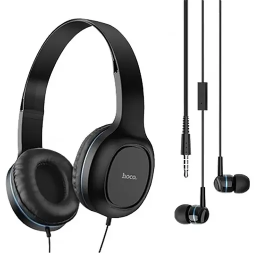 Пара наушников накладные и вакуумные Hoco Enlighten W24, 3.5mm, 1.2m, black-blue - фото 2