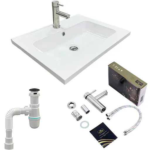 Раковина накладна Adamant FLATE 60, прямокутна, з сифоном Click-Clack + змішувач (4824296207701) - фото 1