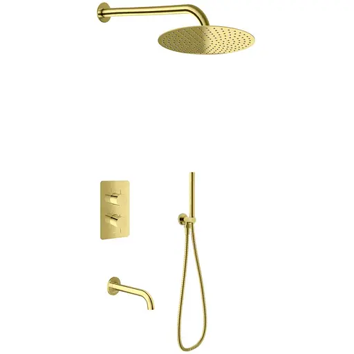 Душевая система Kohlman Axel 25 gold с термостатом + BOX скрытого монтажа KPL-QW433AGD25, Золотой - фото 1