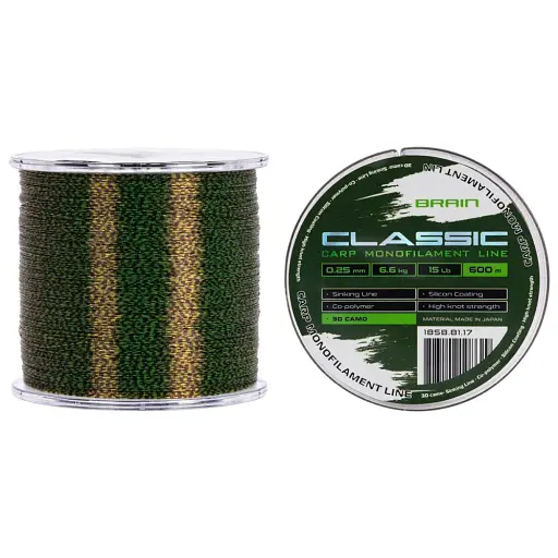 Волосінь Brain Classic Carp Line 3D (ca мo) 600 м 0.25 мм 15 lb 6.6 кг