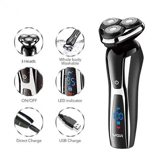 Електрична чоловіча електробритва для бороди VGR 309V-45 роторна акумуляторна електробритва для чоловіків - фото 5