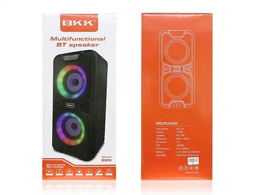 Портативная колонка BKK B86 Акустическая система 20 Вт 2 x 4" RGB подсветка 3000 мАч TF Card Черный - фото 7