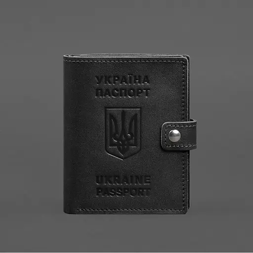 Кожаная обложка-портмоне на паспорт с гербом Украины 25.1 Черная - фото 8