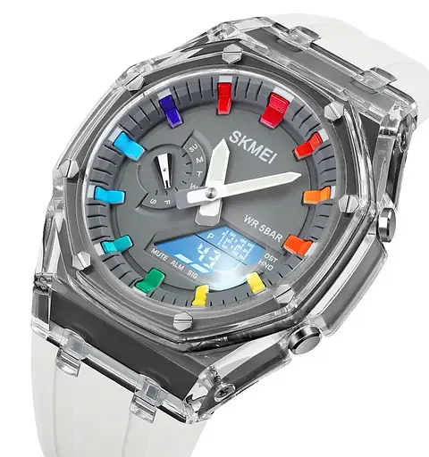 Жіночий спортивний годинник Skmei 2100 (Білий з сірим циферблатом) - фото 4
