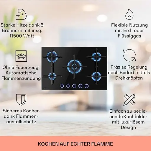 Газова варильна поверхня Klarstein Illuminosa 5 (10035465) - фото 4